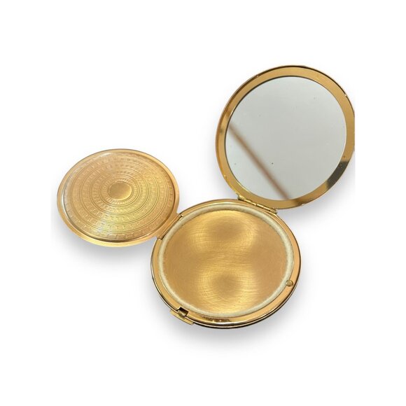 Vintage Elgin American Gold Tone Round Compact Mirror - Picture 5 of 5